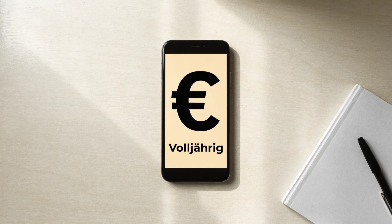Eine Waage mit zwei leeren Schalen aus Messing steht auf einem Tisch, das Licht einer Stehlampe fällt von rechts.
