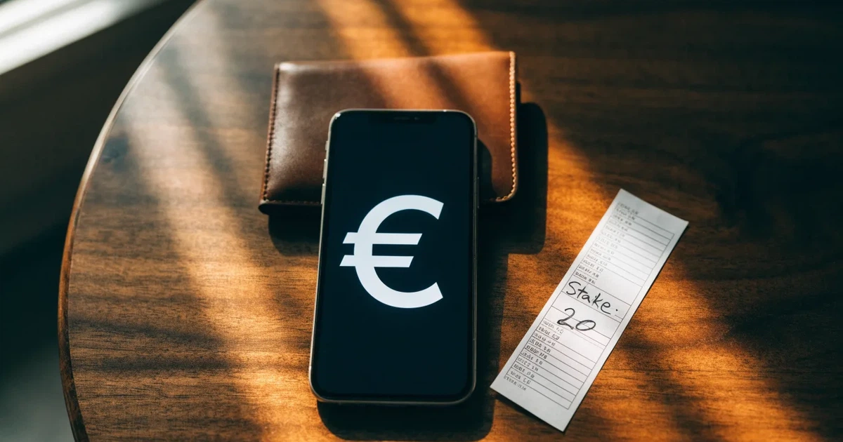 Ein Smartphone mit dunklem Display liegt neben einer Geldbörse und einem Schlüssel auf einem Tisch.