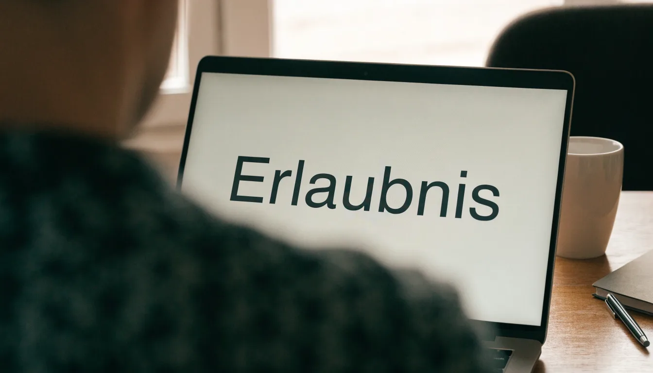 Eine Messingwaage steht auf einem Holzschreibtisch neben einer Kaffeetasse, im Hintergrund ein helles Fenster.