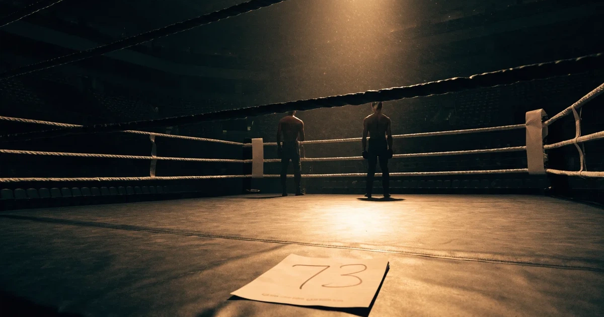 Ein Boxring mit gespannten Seilen in einer leeren Halle, ein einzelner Scheinwerfer leuchtet von oben auf die Ringmatte.