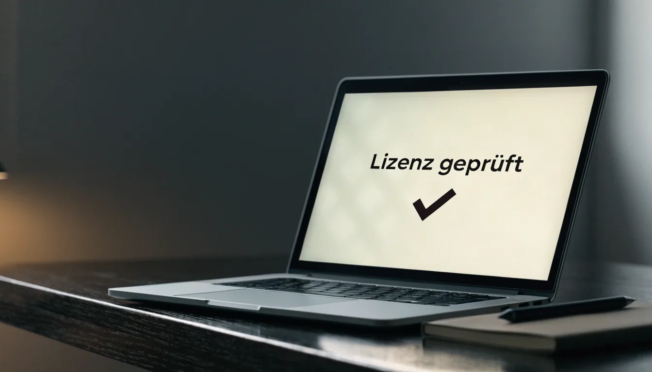 Eine Balkenwaage aus Messing steht neben einem hölzernen Richterhammer auf einem dunklen Pult, im Hintergrund ein unscharfes Bücherregal.