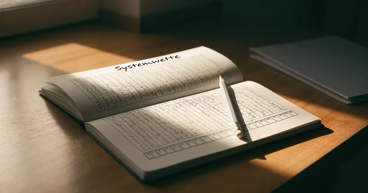 Ein Notizbuch mit handschriftlichen Notizen und einem Bleistift liegt neben einem Taschenrechner auf einem aufgeräumten Schreibtisch.