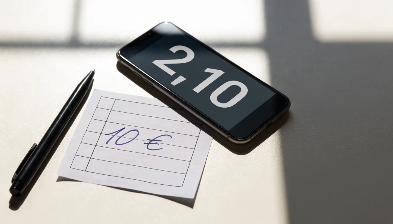 Ein leerer Papier-Wettschein und ein Kugelschreiber liegen neben einem Smartphone mit dunklem Display auf einem Schreibtisch am Fenster.